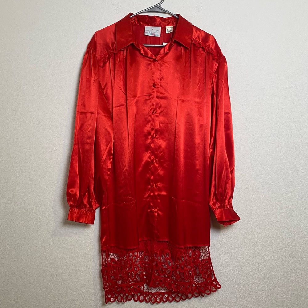 Vintage NWT Allison Rhea Red Nightgown Button Down with Lace